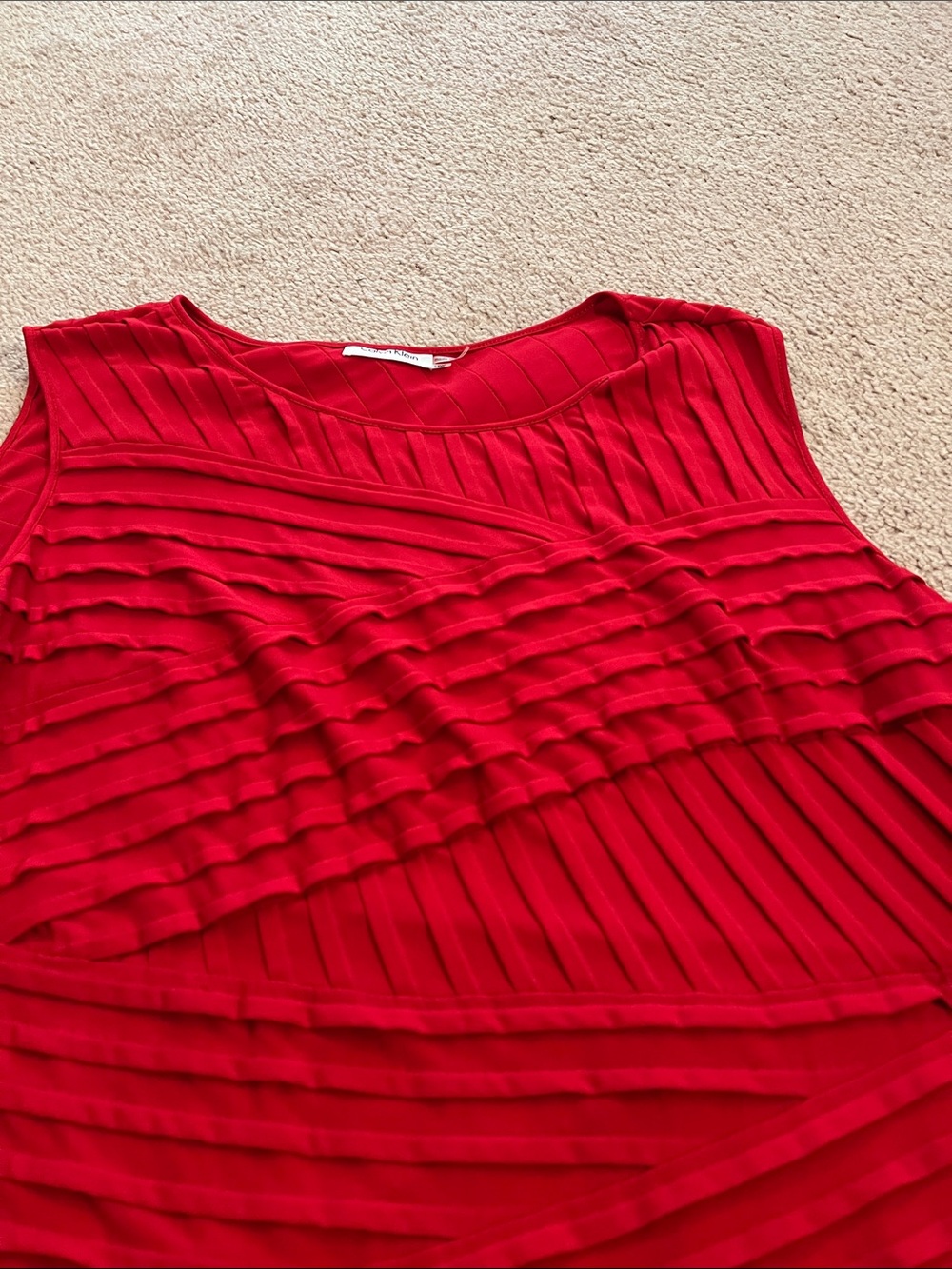 Calvin Klein Red Textured Sleeveless Shift Dress - Picture 4 of 7